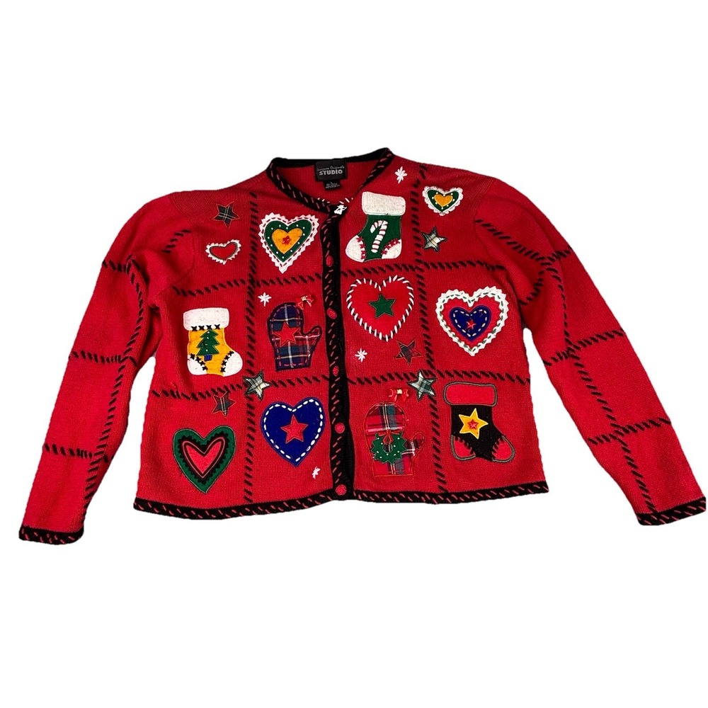 Designers Originals Studio Joy Christmas Sweater Large‎ Petite Cardigan Vintage